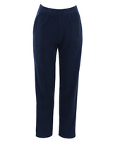 Marineblaue Stretch-Hose mit hoher Taille und geradem Beinverlauf.