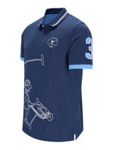 Navyblaues H Polopique EL POLISTA polohemd mit hellblauen akzenten, weißem pferd und reiter lineart sowie zahl 3 am ärmel