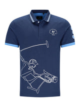 Navyblaues polohemd h polopique el polista mit hellblauem besatz und weißem linienreiten-design