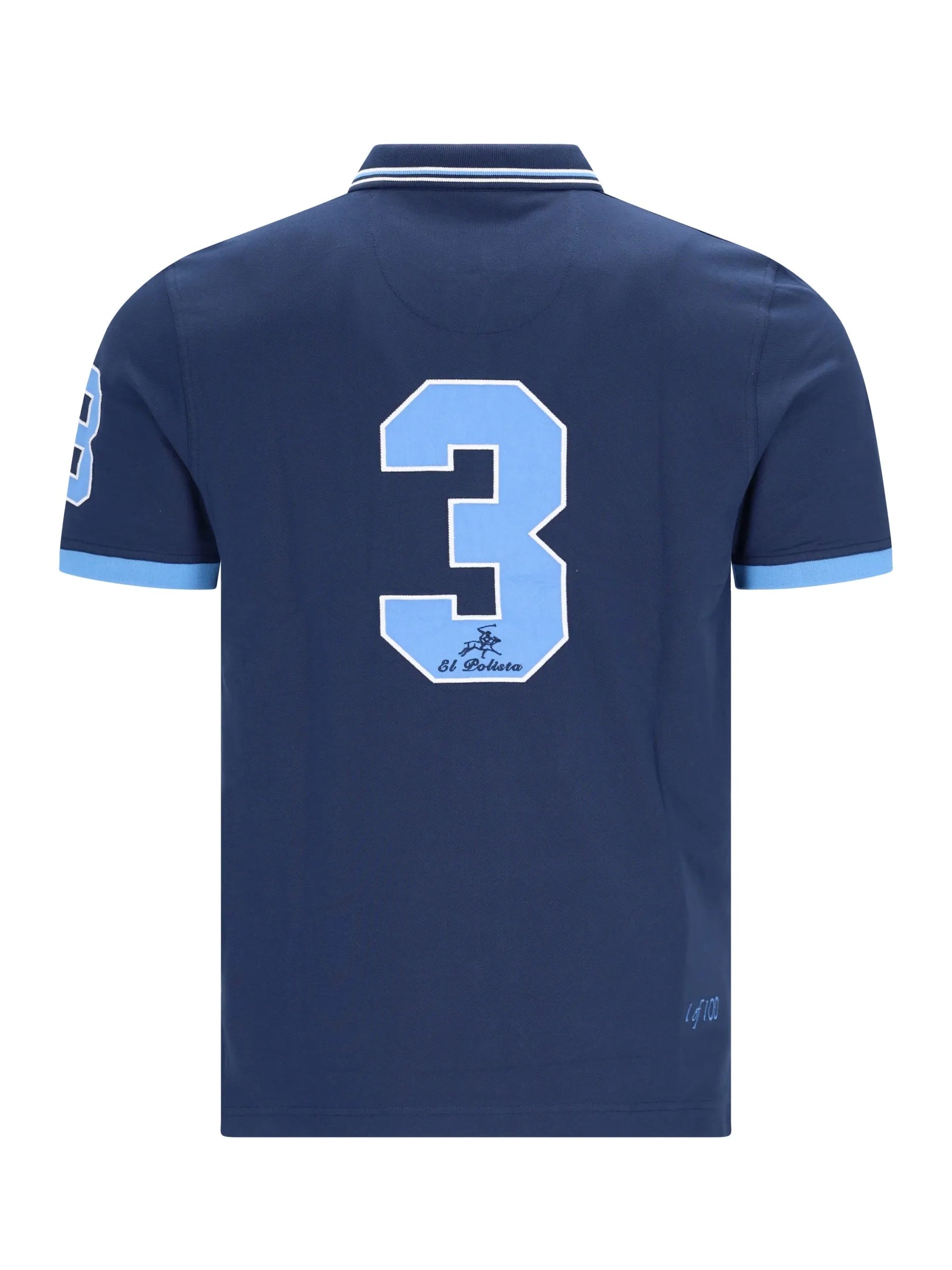 Navyblaues h polopique el polista polohemd mit hellblauer zahl 3 und passendem kragen- und ärmelbesatz