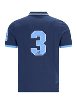 Navyblaues h polopique el polista polohemd mit hellblauer zahl 3 und passendem kragen- und ärmelbesatz