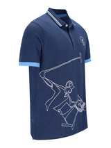 Navyblaues h polopique el polista polohemd mit hellblauen akzenten und weißem liniengrafik reiterdesign