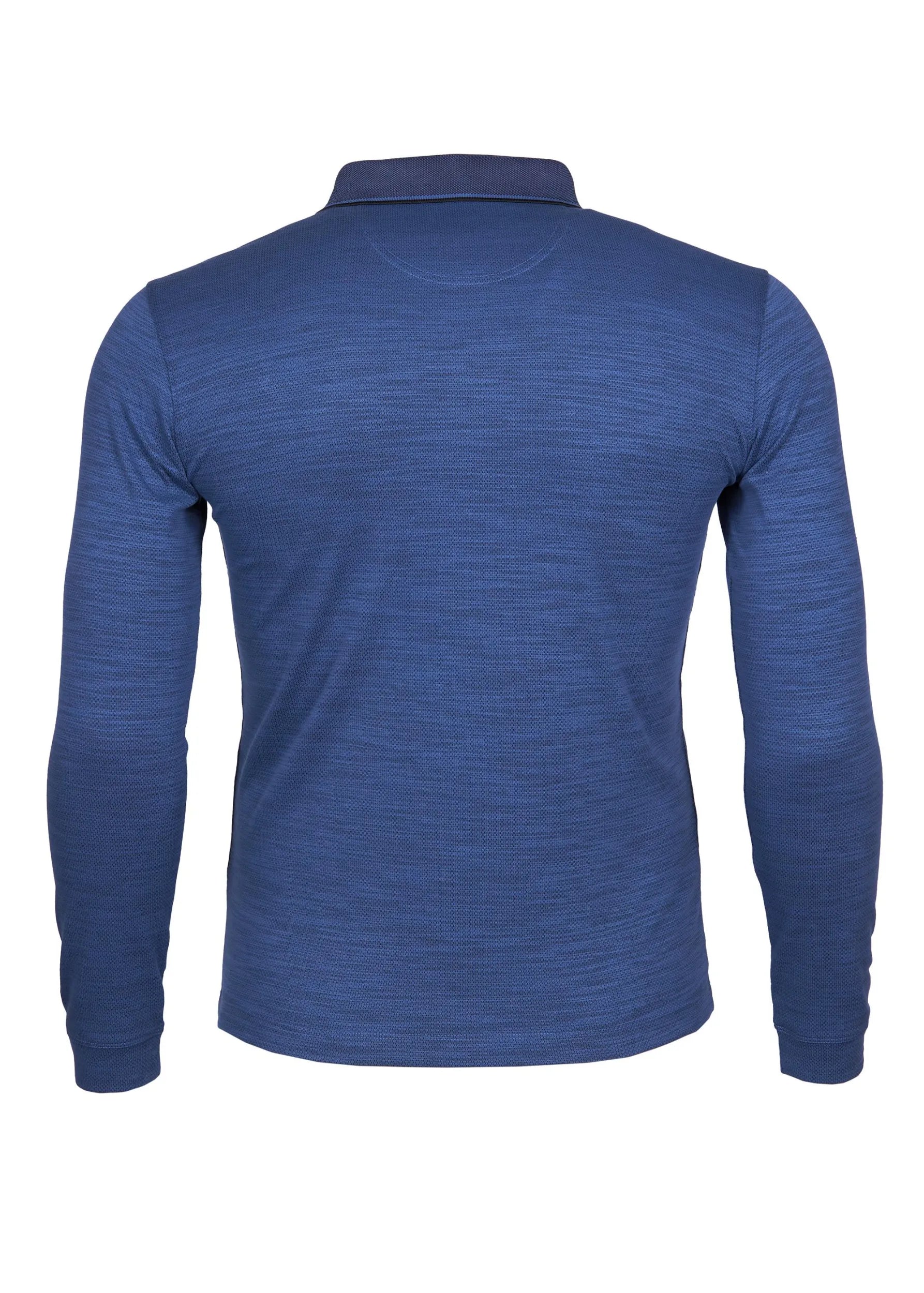 Königsblaues langärmeliges Poloshirt mit dezentem Streifenmuster und Kragen.