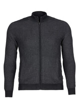 Schwarze, strukturierte Bomberjacke mit Reißverschluss und gerippten Bündchen, inspiriert von der Handschrift von Prada.