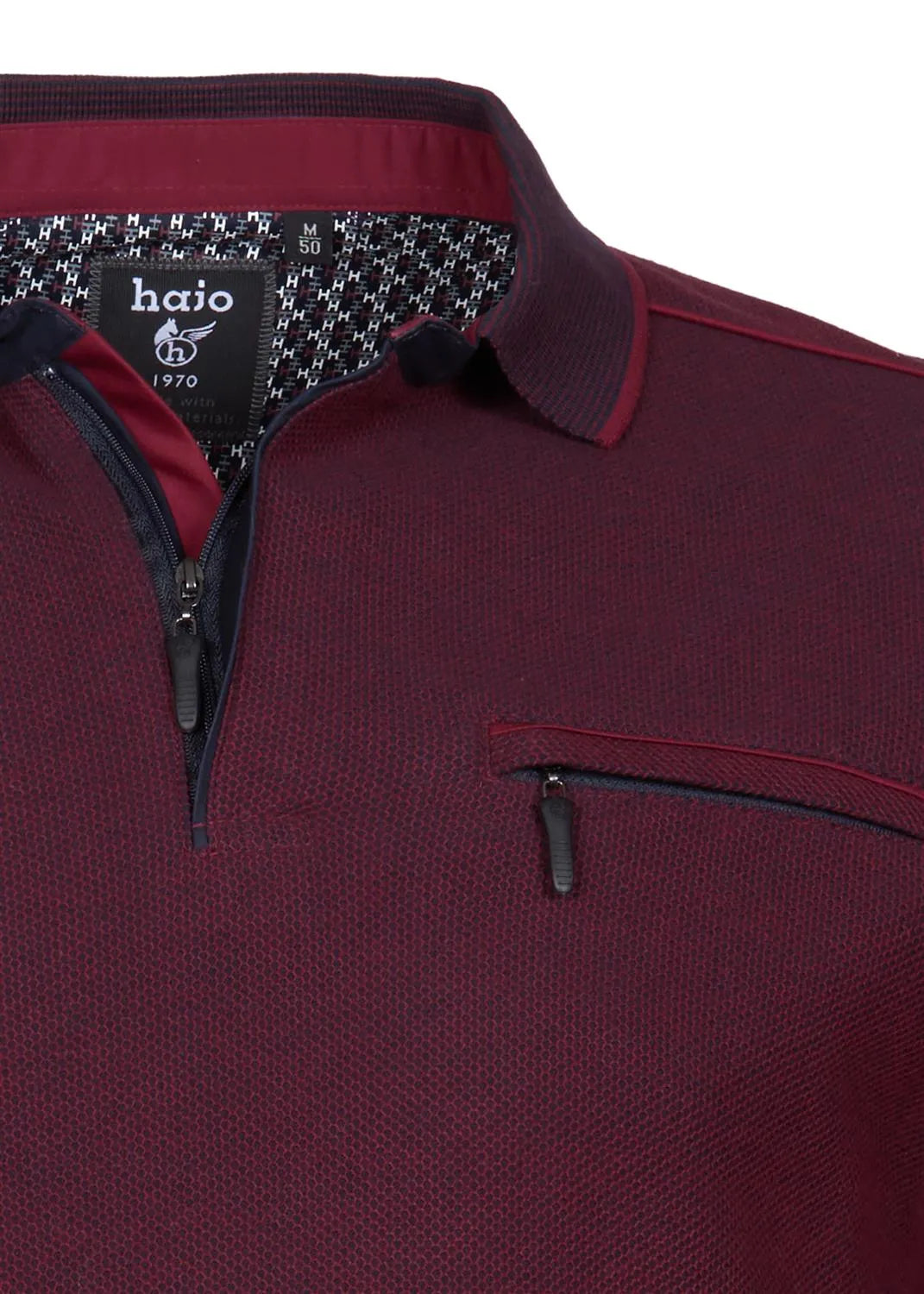 Halio kastanienbrauner und schwarzer Pullover mit Reißverschluss und strukturiertem Strickmuster.