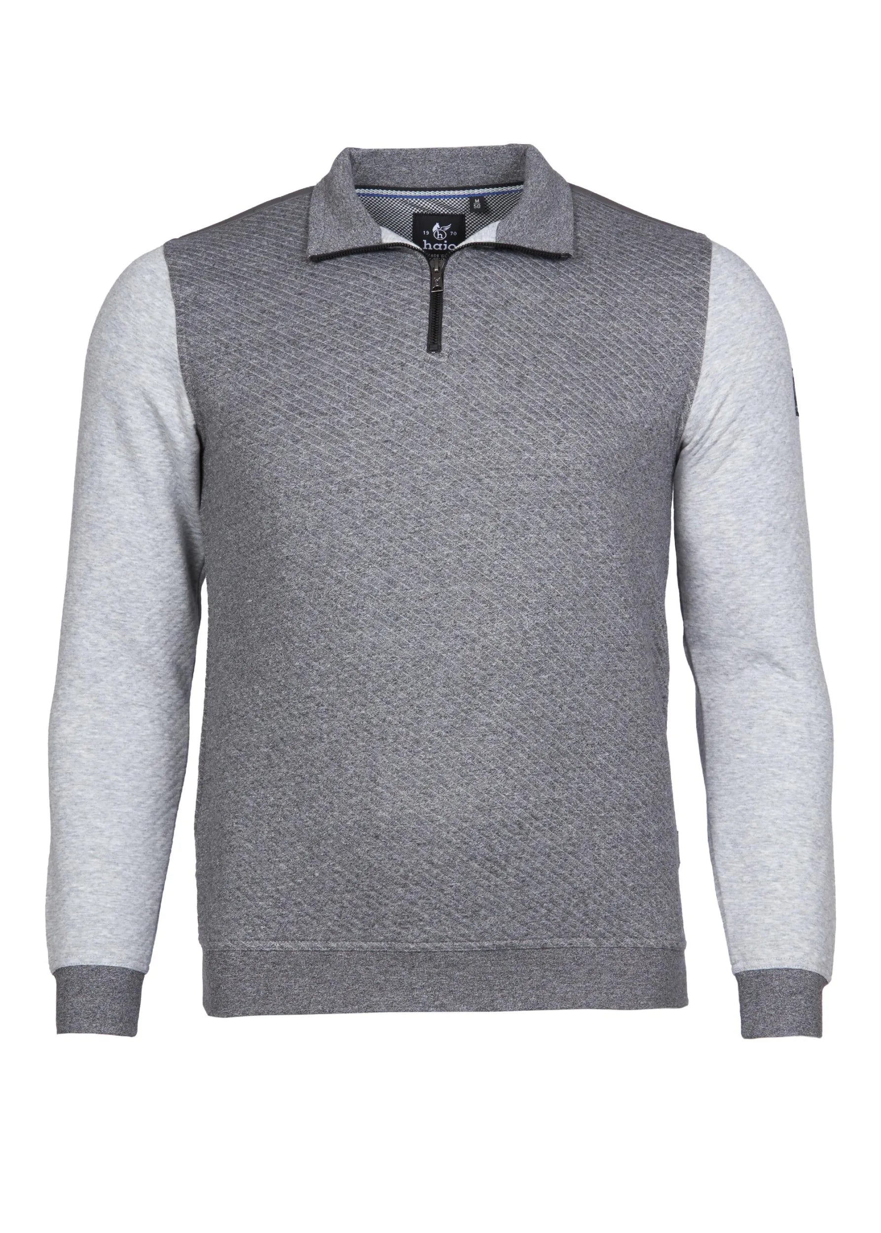 Anthrazitfarbenes und helles Poloshirt mit Kontrastärmeln.
