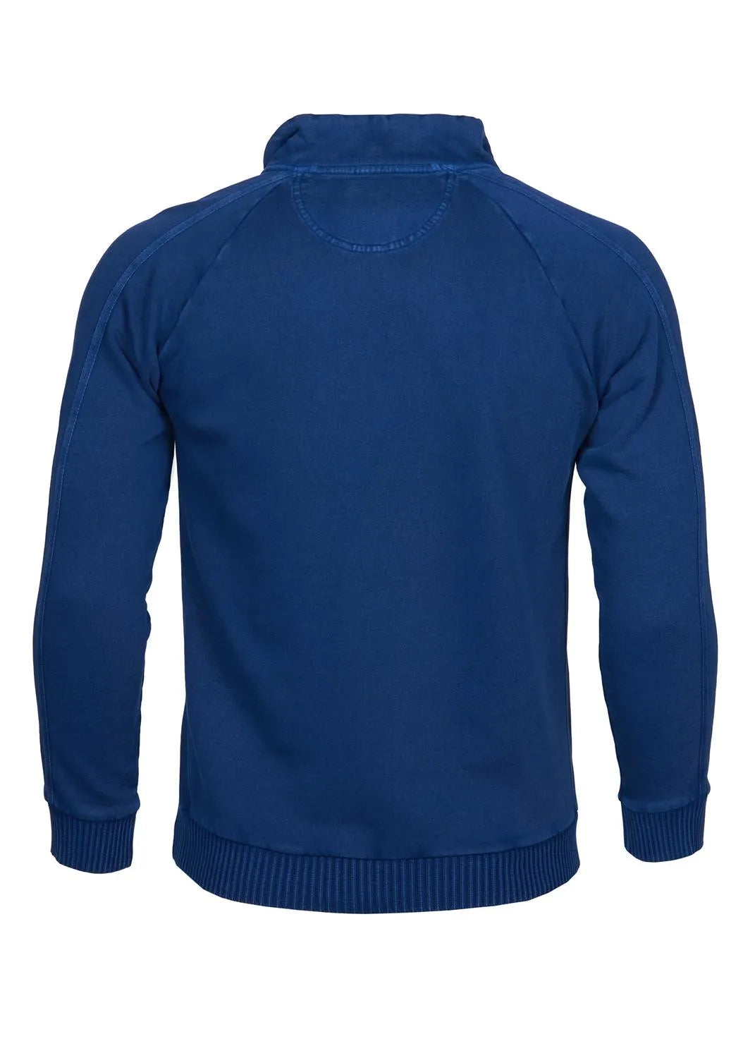 Marineblauer Pullover mit Rippenbündchen und Kragen aus weicher Baumwolle.