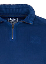Königsblauer Pullover mit Viertelreißverschluss, geripptem Kragen und Manschetten, mit Vintage-Logo.