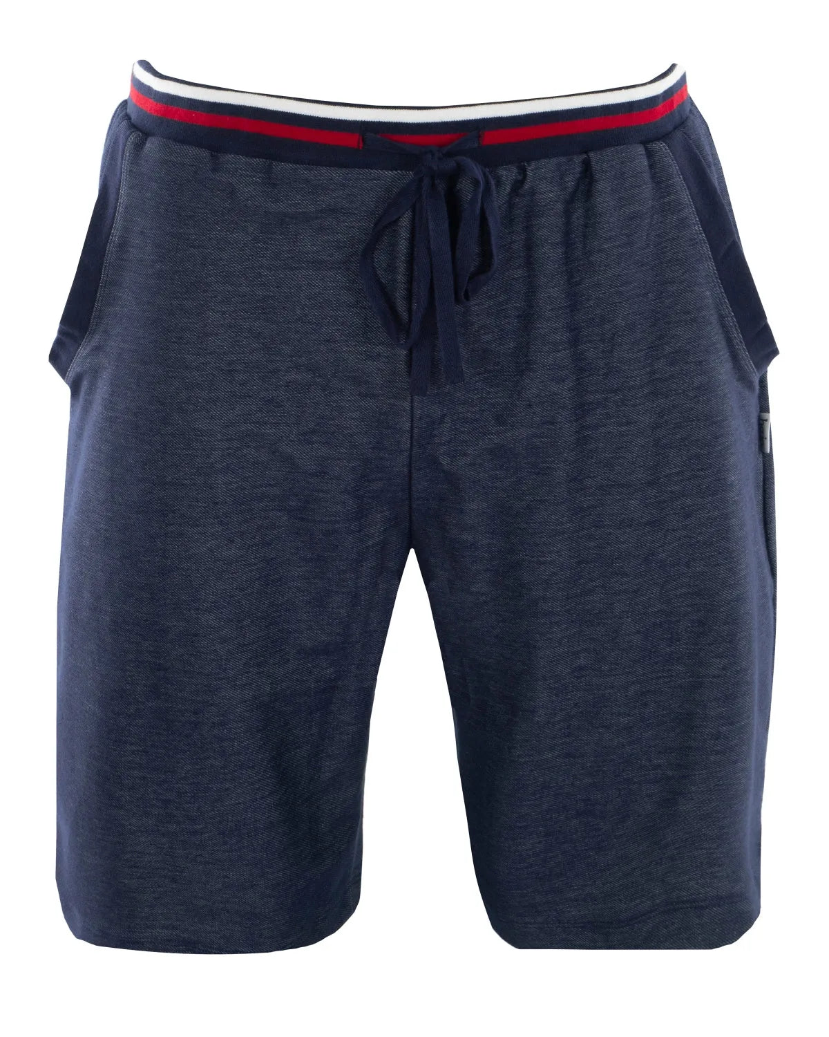 Tommy Hilfiger marineblaue Baumwollshorts mit rot-weiß gestreiftem Bund.
