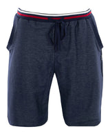 Tommy Hilfiger marineblaue Baumwollshorts mit rot-weiß gestreiftem Bund.