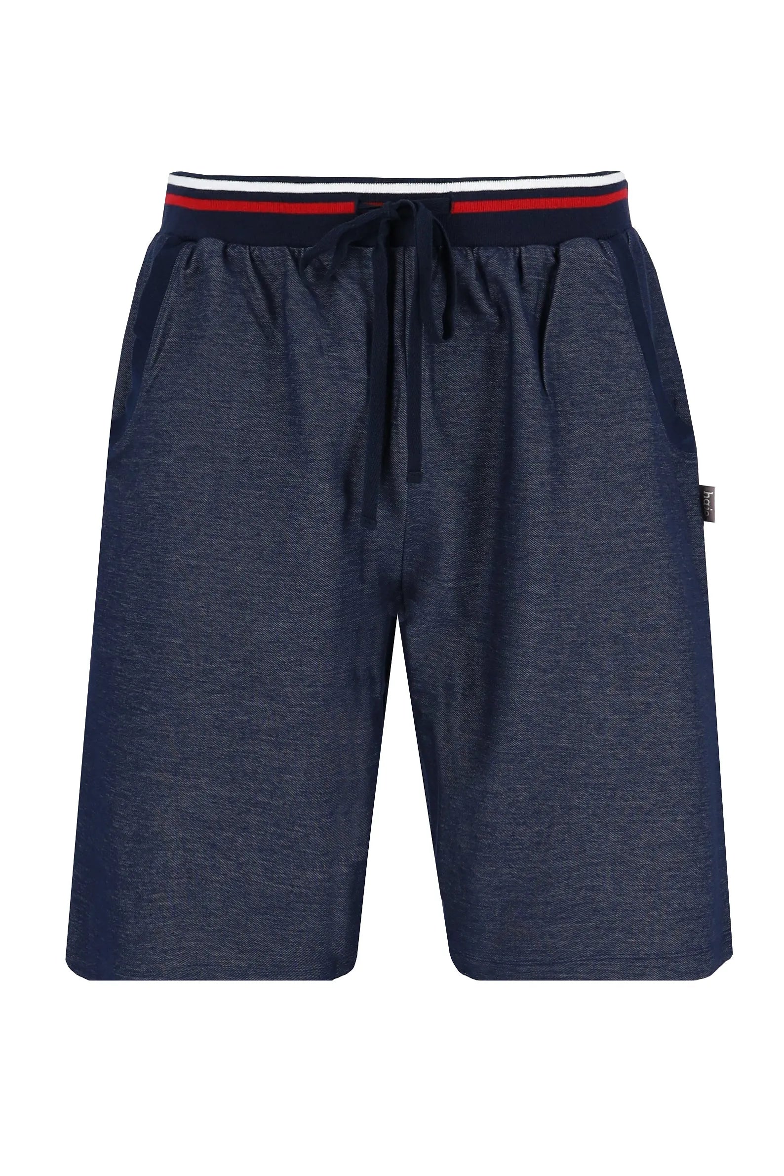 Marineblaue Shorts mit Kordelzug und roter und weißer Borte, Marke Tommy Hilfiger.