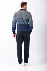 Mann in navyblau-grauem gestreiftem Polo Klima Komfort® Original