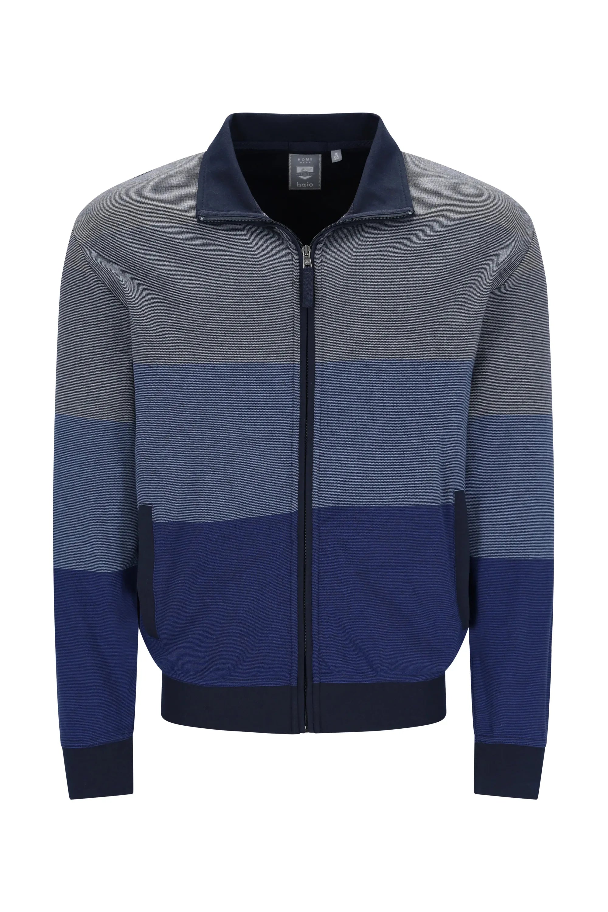 Herren Freizeitanzug Klima Komfort Original: blau-grauer gestreifter Reißverschlussjacke