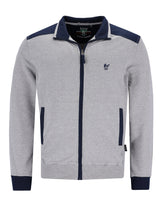 Graue und marineblaue herren homewear jacke mit reißverschluss, kontrastierenden schulterpaneelen, rattstulpen und seitentaschen