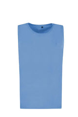 Herren muskelshirt aus leichtem hellblauem stoff mit ärmellosem schnitt und rundhalsausschnitt