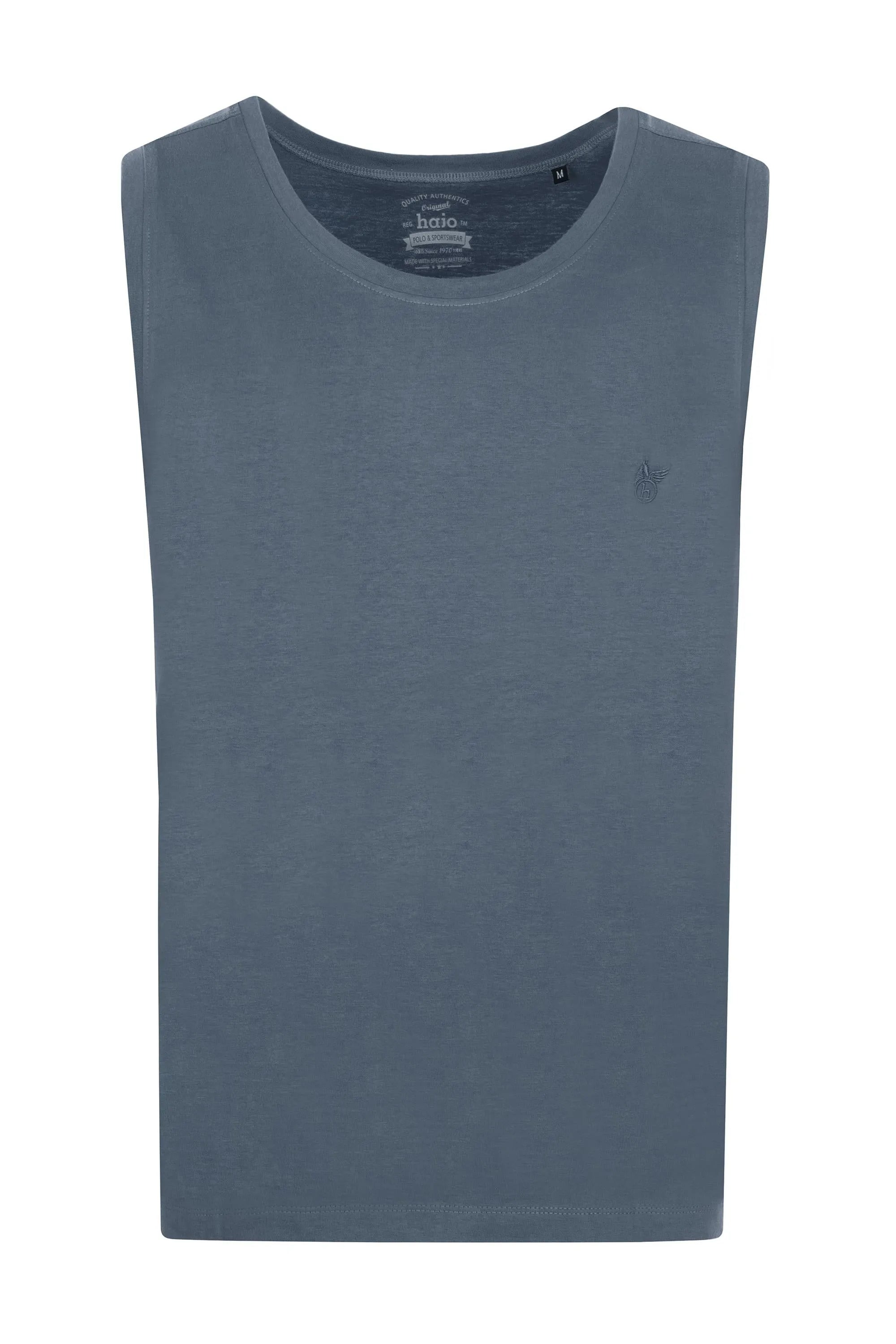 Herren muskelshirt aus strukturiertem stoff in schieferblau mit kleinem gesticktem logo auf der brust