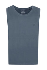 Herren muskelshirt aus strukturiertem stoff in schieferblau mit kleinem gesticktem logo auf der brust