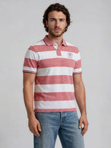 Herren polopiqué riviera polo kurzärmeliges poloshirt mit horizontalen streifen in verblasstem rosa und weiß mit kragen