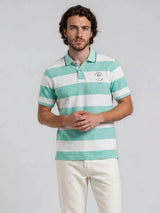 Herren Polopiqué Riviera Polo mit kurzarm, mintgrün-weiß gestreift und kleinem logo links auf der brust