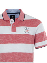 Herren Polopiqué Riviera Polo mit roten und weißen Streifen, texturiertem Stoff und navy Kragen- und Ärmelbesatz