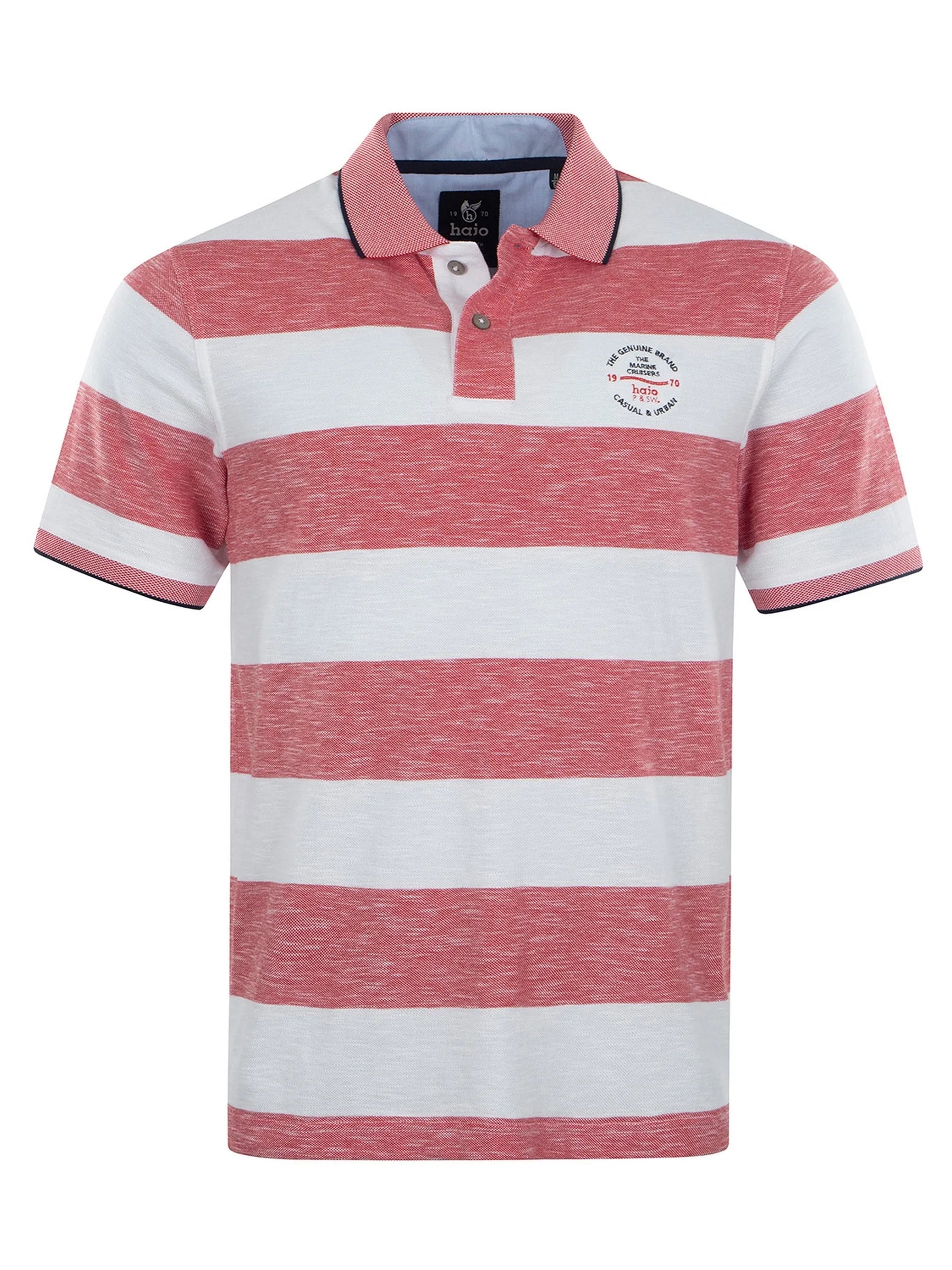 Herren polopiqué riviera polo in rosa und weiß mit kurzen Ärmeln, schwarzem kragen und kleinem logo auf der brust