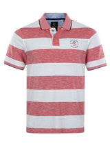 Herren polopiqué riviera polo in rosa und weiß mit kurzen Ärmeln, schwarzem kragen und kleinem logo auf der brust