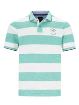 Herren polopiqué riviera polo kurzarmshirt mit horizontalen streifen in mintgrün und weiß mit marineblauem kragenrand