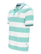 Herren polopiqué riviera polo kurzarm mit mintgruen-weissen streifen und dunkelblauem kragen aus pique stoff