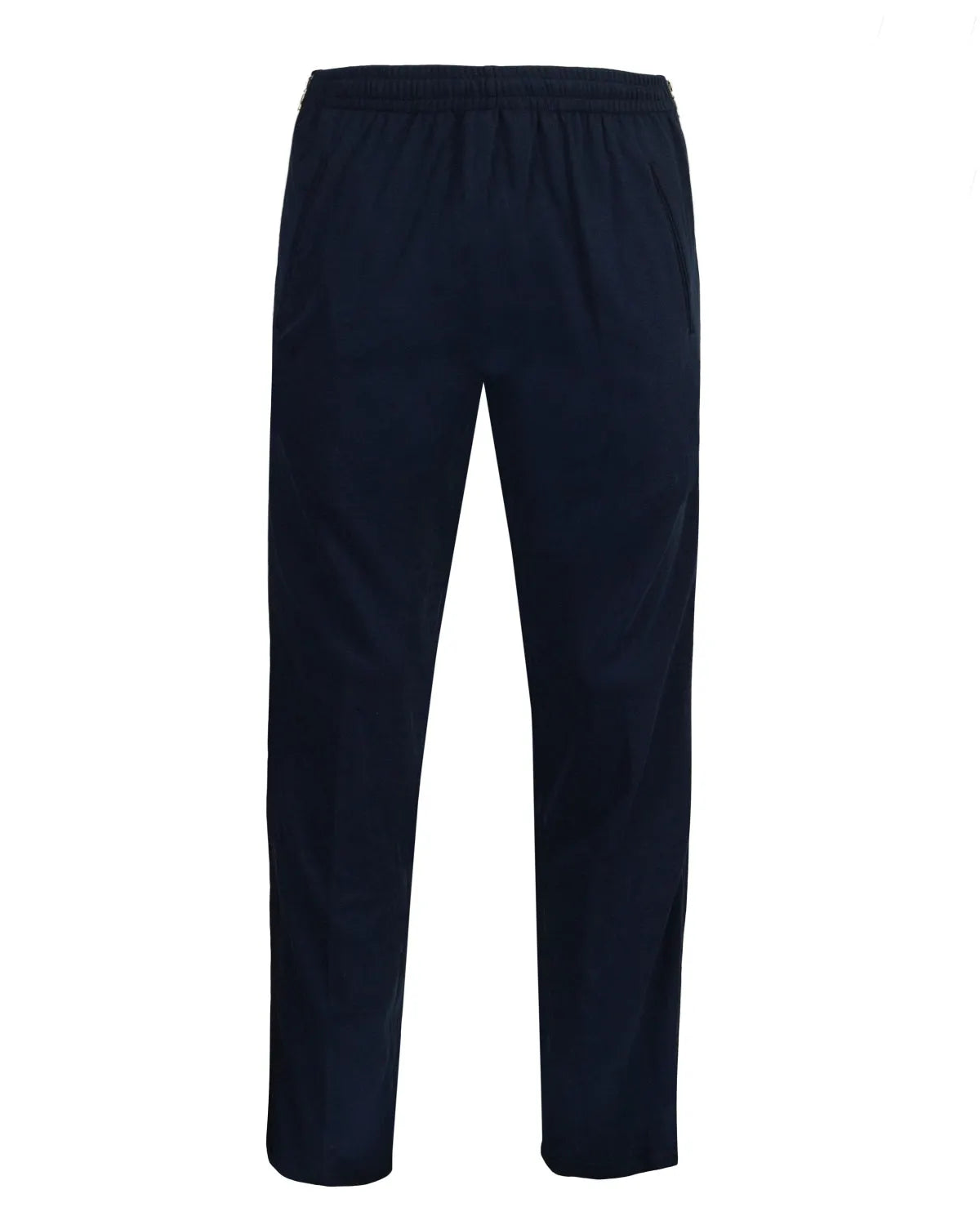 Marineblaue Jogginghose mit elastischem Bund und Kordelzug, wahrscheinlich aus einem Baumwoll- oder Polyestergemisch.