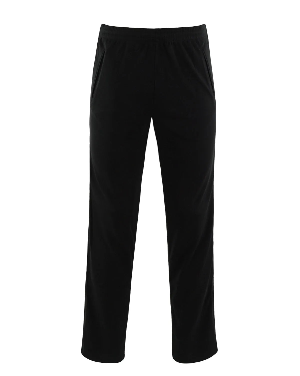Schwarze Hose mit geradem Bein, lockerer Passform und elastischem Bund.