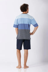 Herren Schlafanzug Bermuda Klima Komfort Original: gestreiftes kurzärmeliges Oberteil mit Bermuda-Shorts