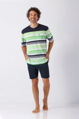 Herren Kurzarm-Pyjamaoberteil gestreift Navy Klima Komfort Original