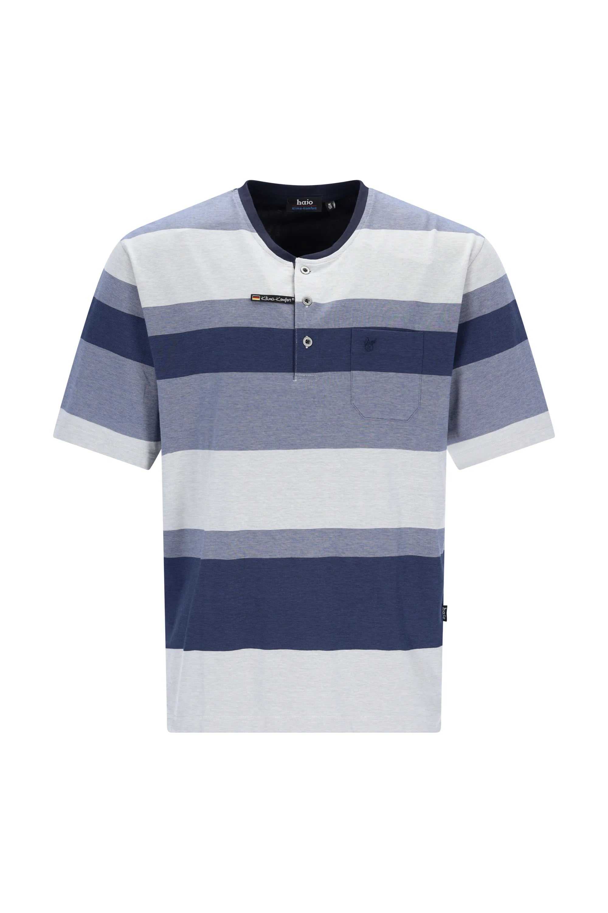 Herren Schlafanzug Shorty Klima Komfort Original: Marine-weiße Henley-Shortsleeves