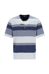 Herren Schlafanzug Shorty Klima Komfort Original: Marine-weiße Henley-Shortsleeves