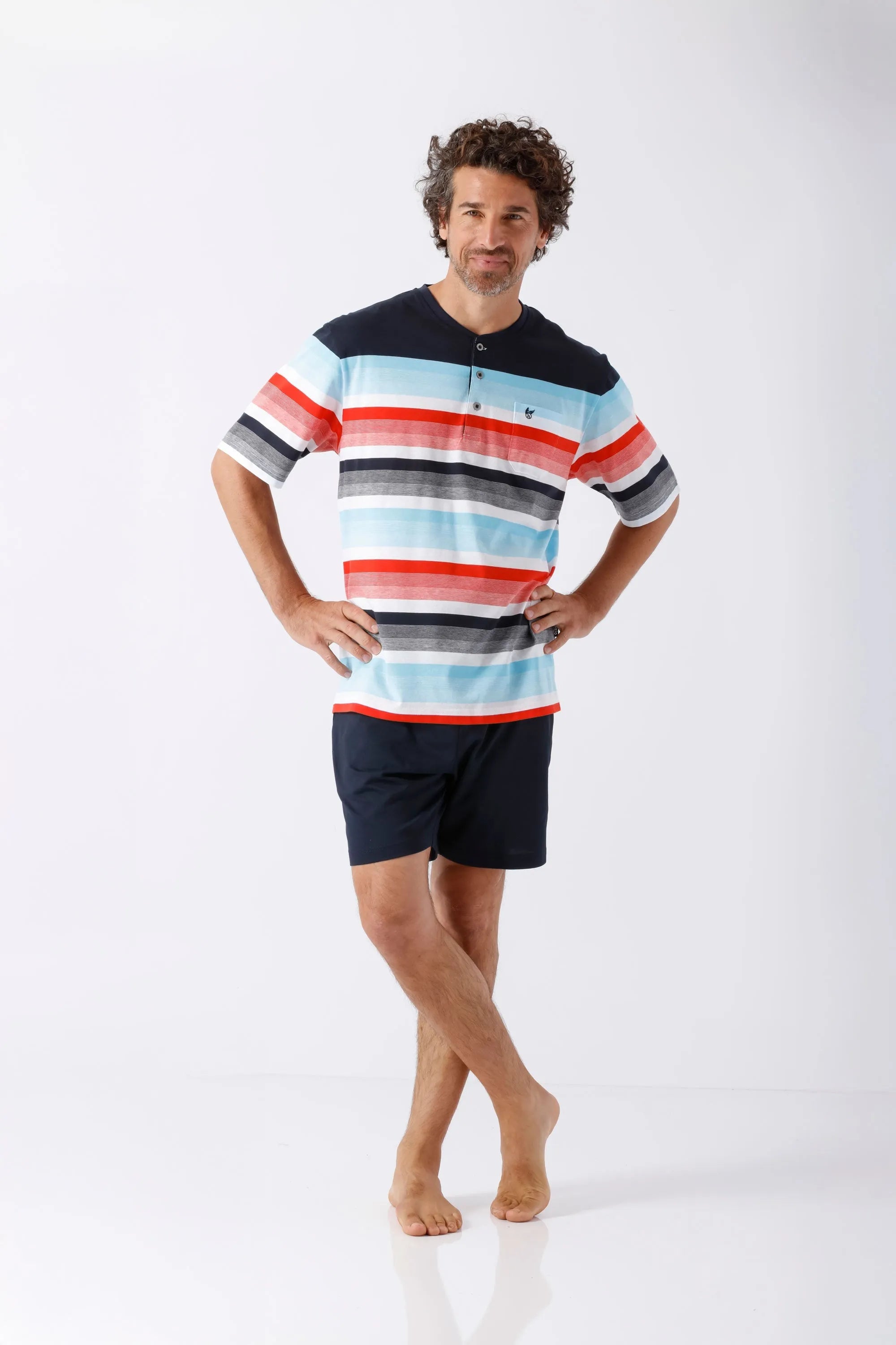 Herren Kurzarm-Polo gestreift mit Navy-Kragen, Klima Komfort®
