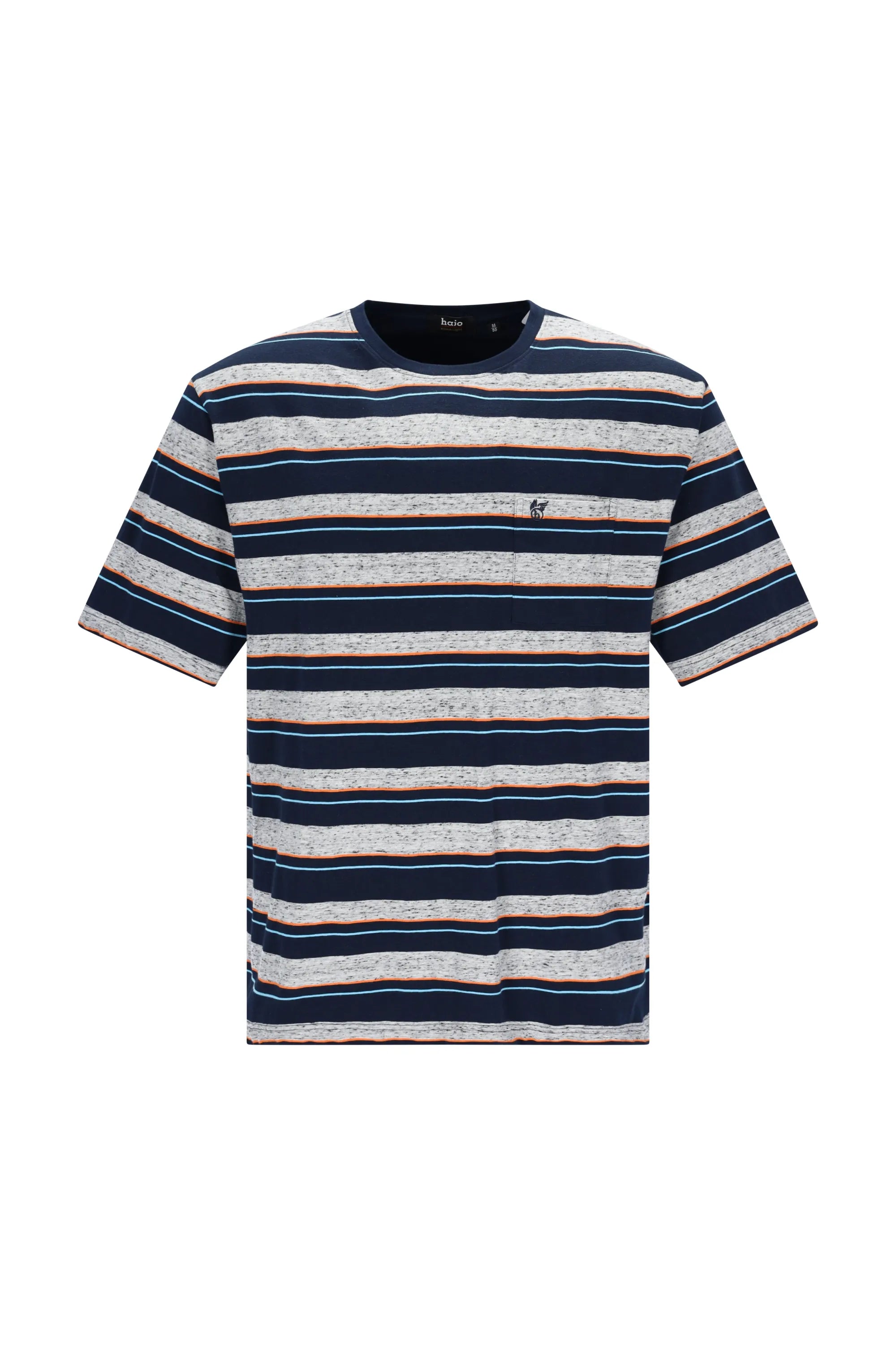 Navy-grauer gestreifter Kurzarm-Shirt mit Brusttasche Klima-Light®