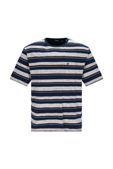 Navy-grauer gestreifter Kurzarm-Shirt mit Brusttasche Klima-Light®