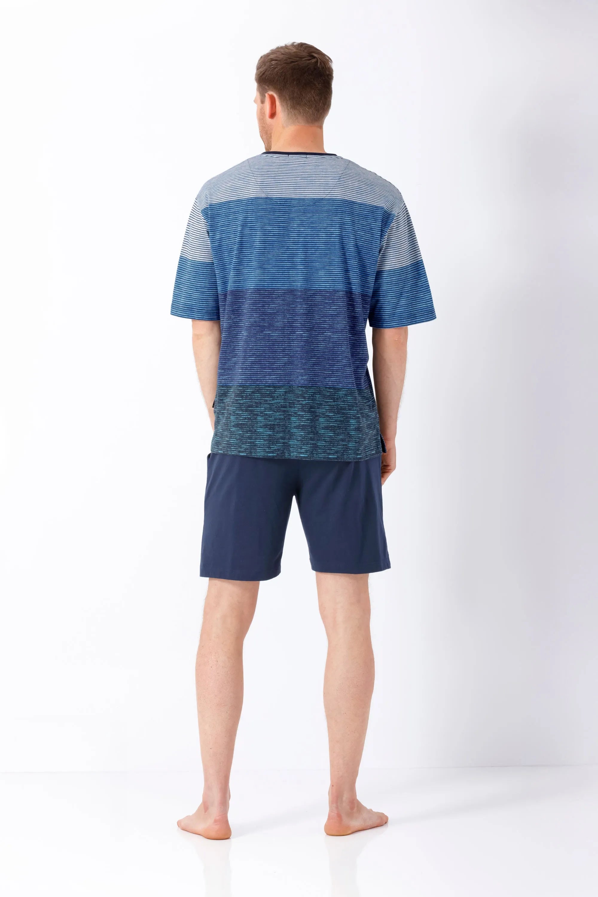 Herren Schlafanzug Shorty Klima-Light blau gestreift Gradient Shorty Top