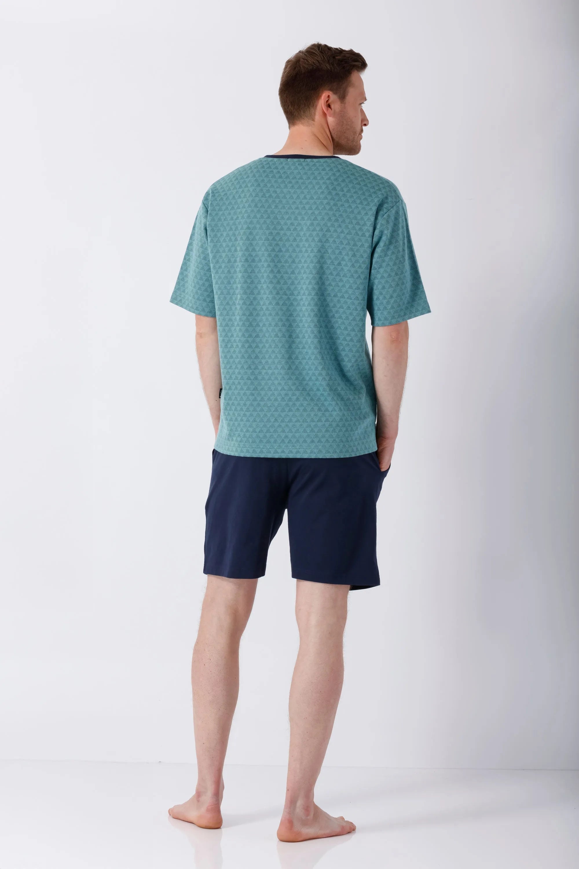 Herren Klima-Light Shorty Schlafanzug in Türkis mit Muster, Rückseite