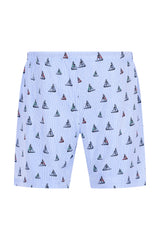 Herren Short Mio x Mia: Hellblau-weiße Badehose mit Segelbooten