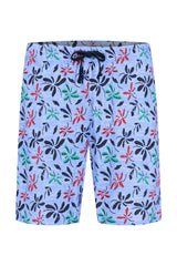 Herren Shorts Mio x Mia: hellblaue Badehose mit bunter Blumenmusterung