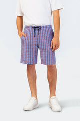Herren Short Mio x Mia: Lila-blau karierte Shorts mit Kordelbund aus Premium Cotton/TENCEL™ Modal