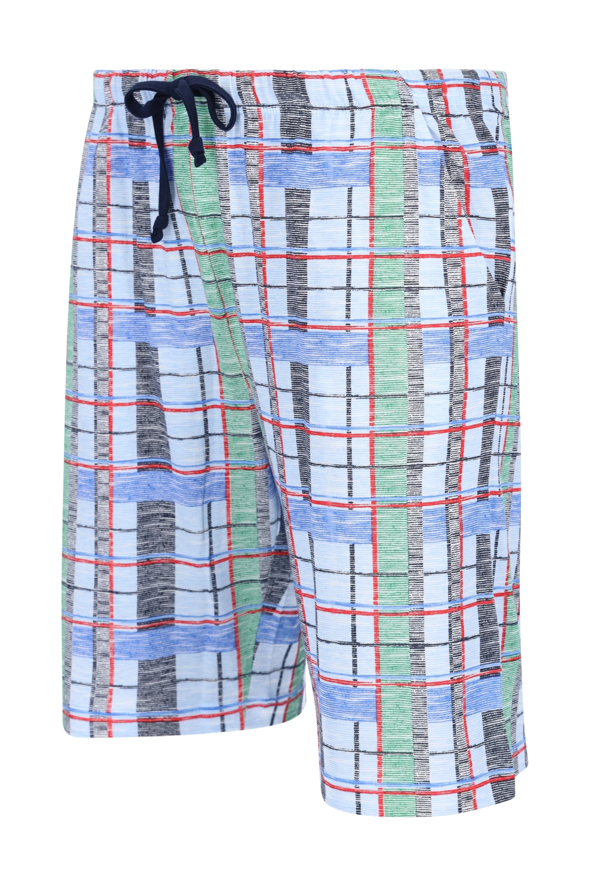 Herren Short Mio x Mia: karierte Boardshorts weiß mit Blau-Grün-Rot-Schwarz