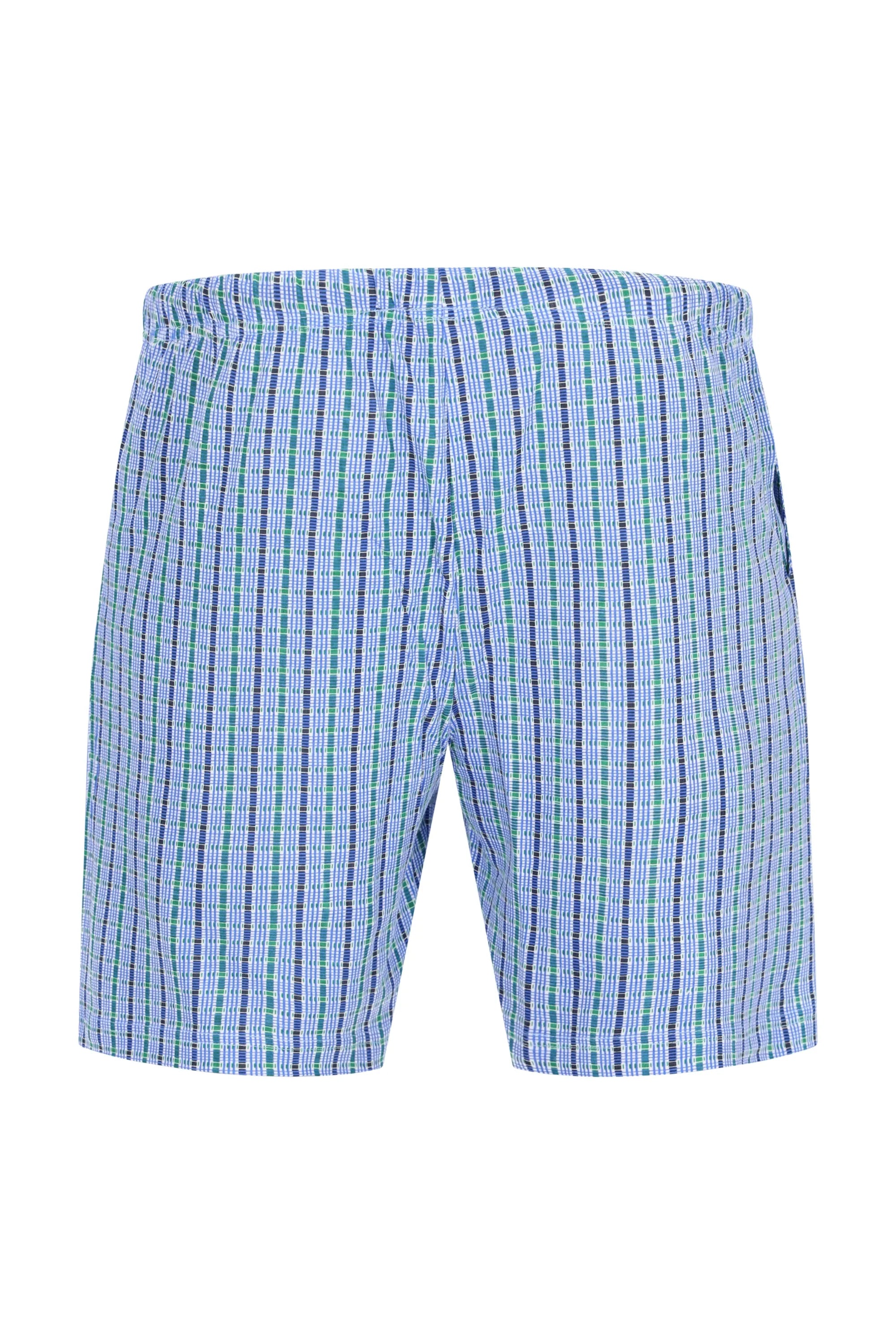 Herren Short Mio x Mia: blaue grüne gestreifte Baumwoll-Shorts entspannte Passform