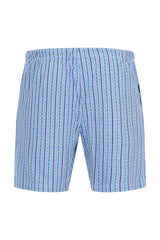 Herren Short Mio x Mia: blaue grüne gestreifte Baumwoll-Shorts entspannte Passform
