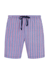 Herren-Short Mio x Mia: kariertes Bade-Shorts Rot-Weiß-Blau, Rückseite