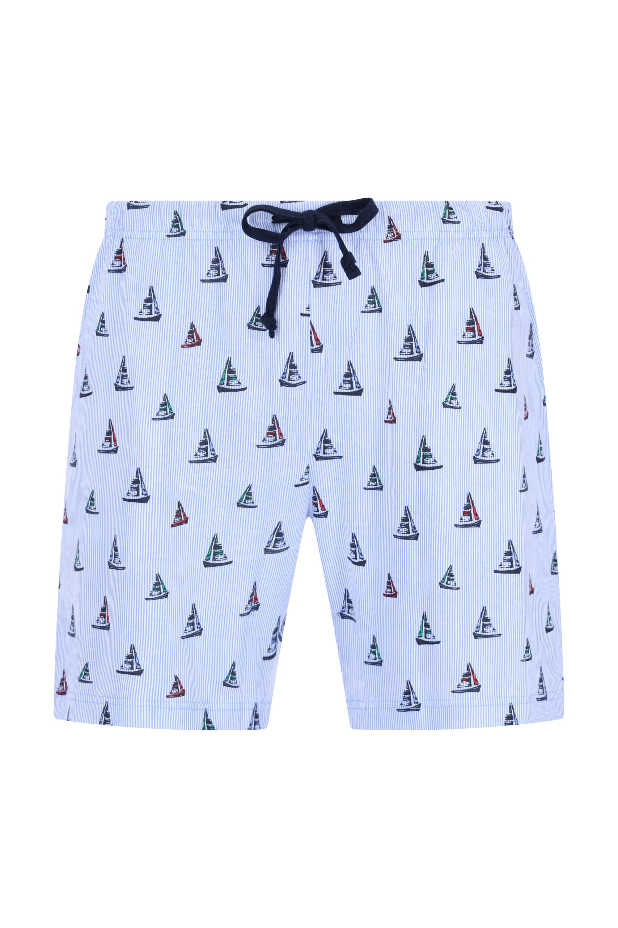 Herren Short Mio x Mia: weiße Badehose mit bunten Segelbooten