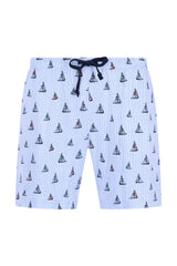 Herren Short Mio x Mia: weiße Badehose mit bunten Segelbooten