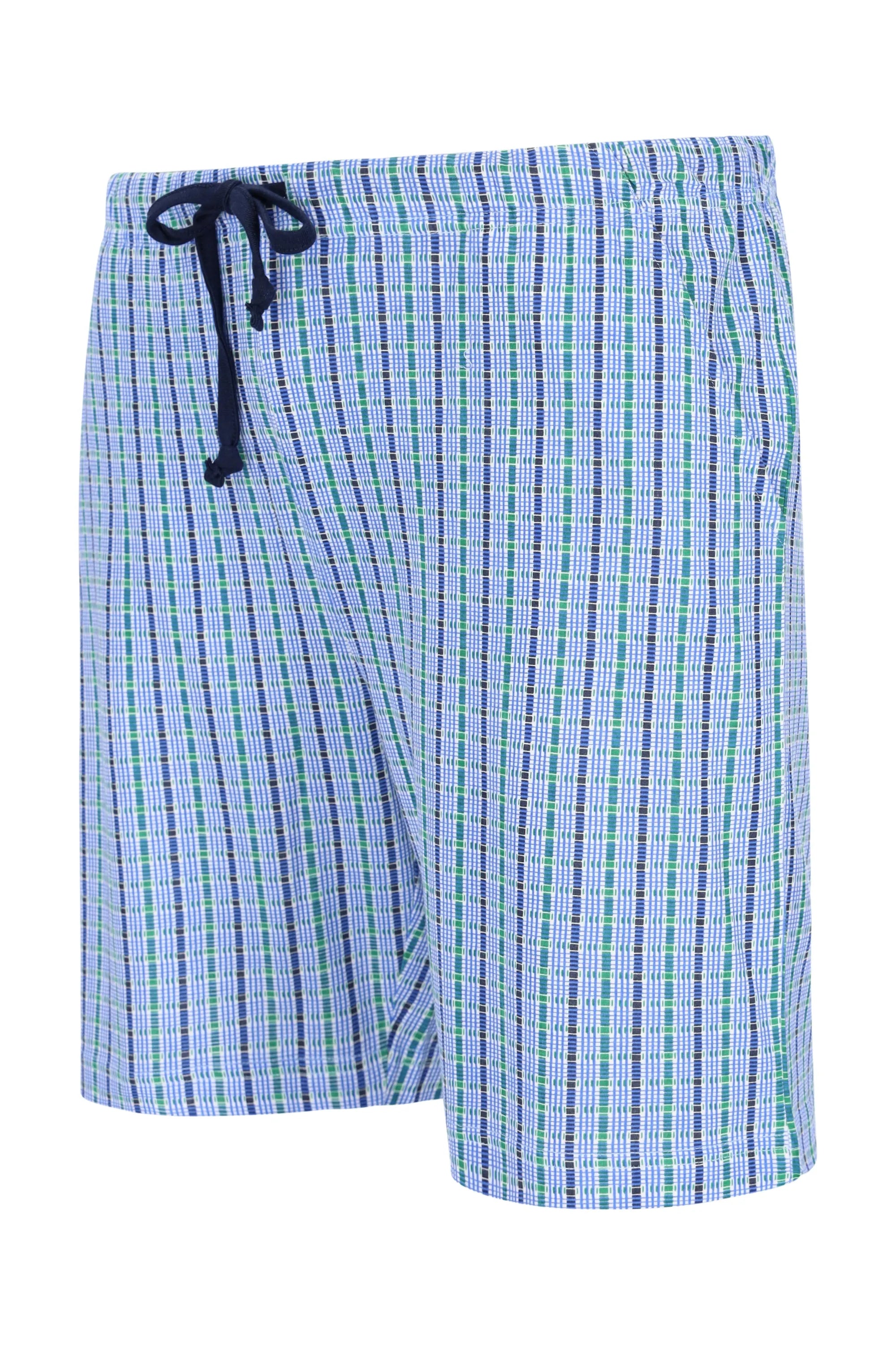 Herren Short Mio x Mia: Blau-grüner Karo Badeshorts mit Marine-Schnürung