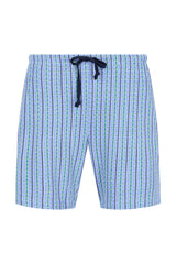 Herren Short Mio x Mia: Blau-grüne gestreifte Badehose mit Marine-Schnürbund